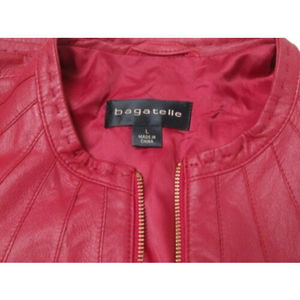 BAGATELLE Red Leather Moto / Jacket Women's Large Full Zip Rear Sunburst Design